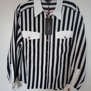 Black and White Striped Button-Up Shirt